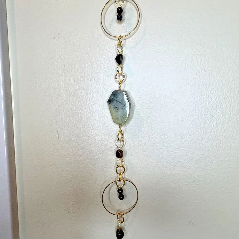 Prehnite Black Onyx Beads Gemstone Wall Hang Unconditional Love & Protection